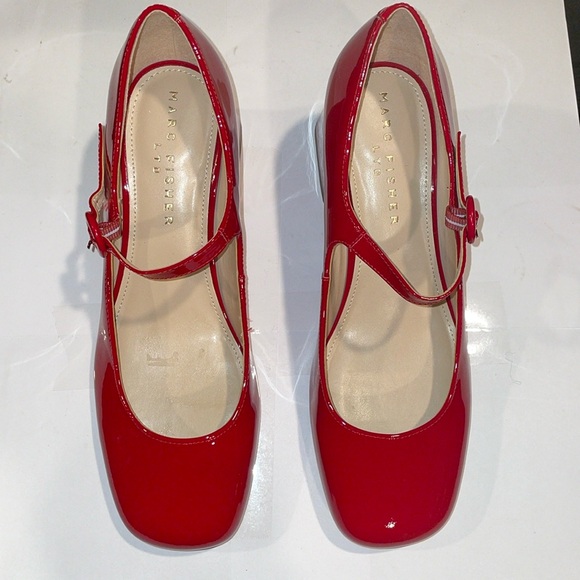 Marc Fisher Red Patent Leather Block Heel Pumps Size 8 - Picture 2 of 5